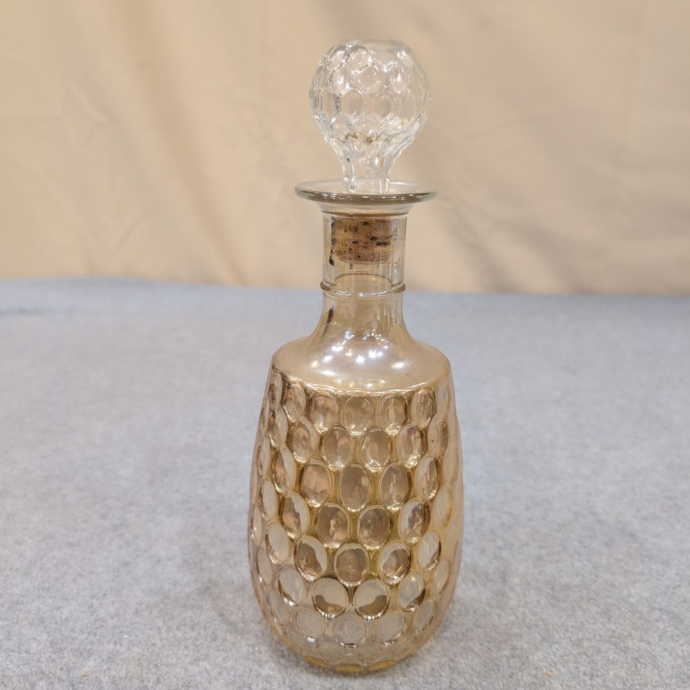 Vintage Amber Iridescent Glass Decanter‎ Thumbprint Pattern with Stopper Cork - Picture 4 of 6